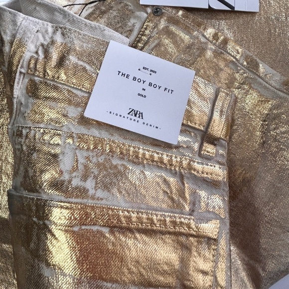 Zara Metallic Gold Jeans Boy Boy Fit Relaxed Cotton Pants Trousers Bloggers’ Fav - Picture 7 of 15